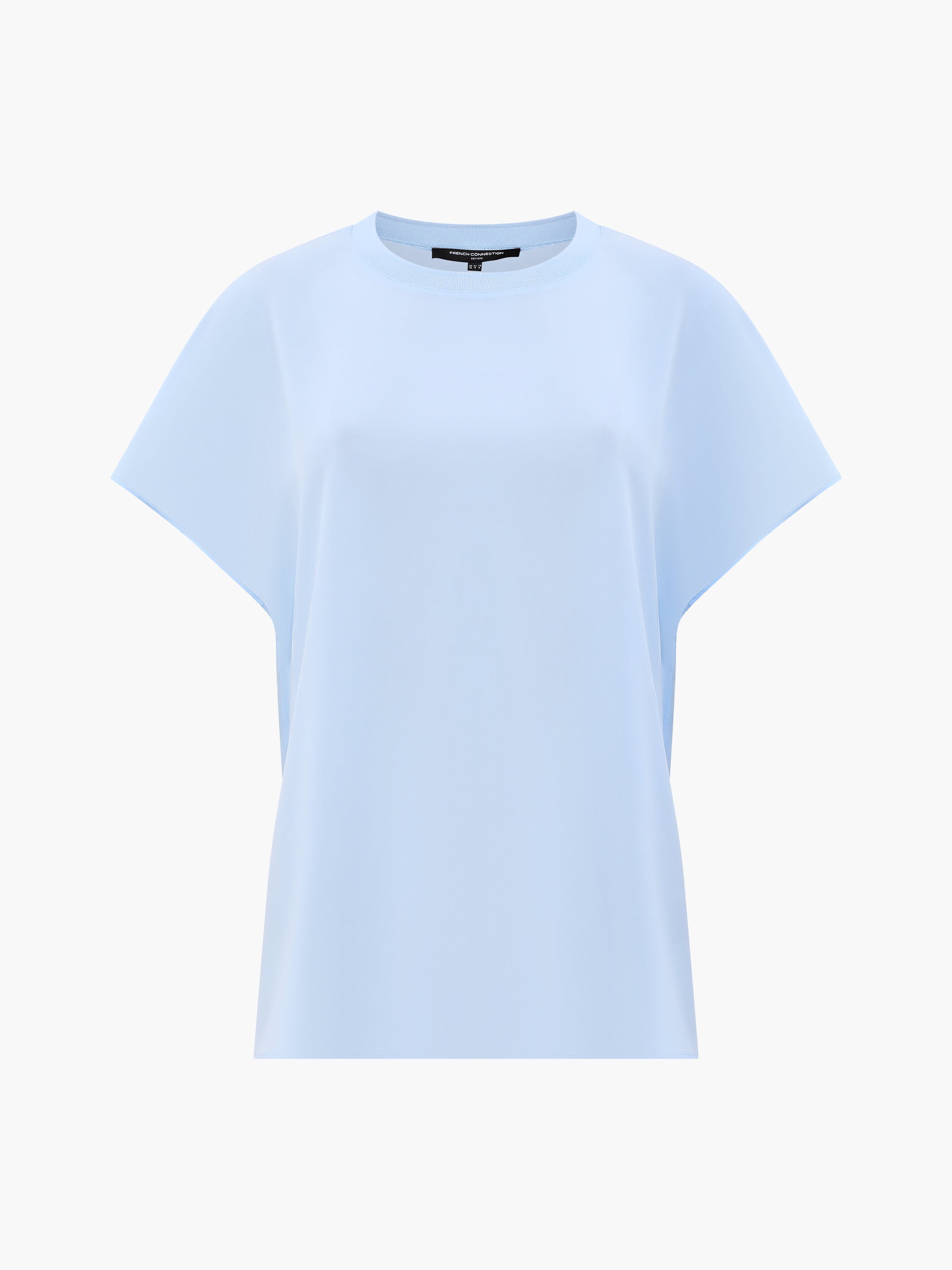 light blue top with short sleeves and crew neck on a white background