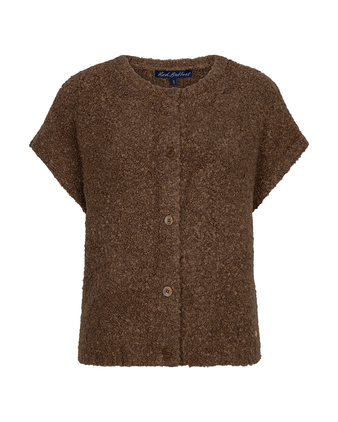 Red Button Sleeveless Bouclé Knit in Mud