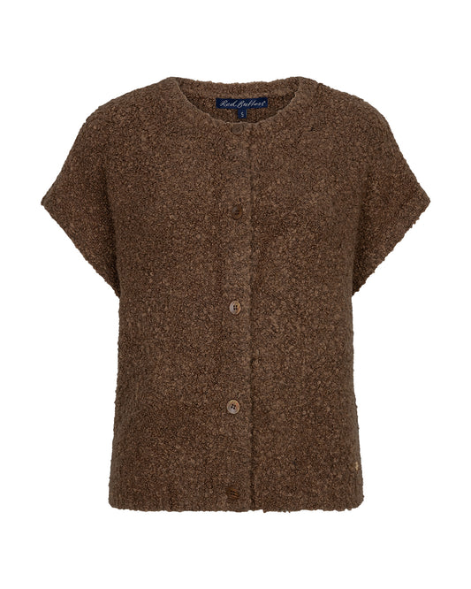 Red Button Sleeveless Bouclé Knit in Mud