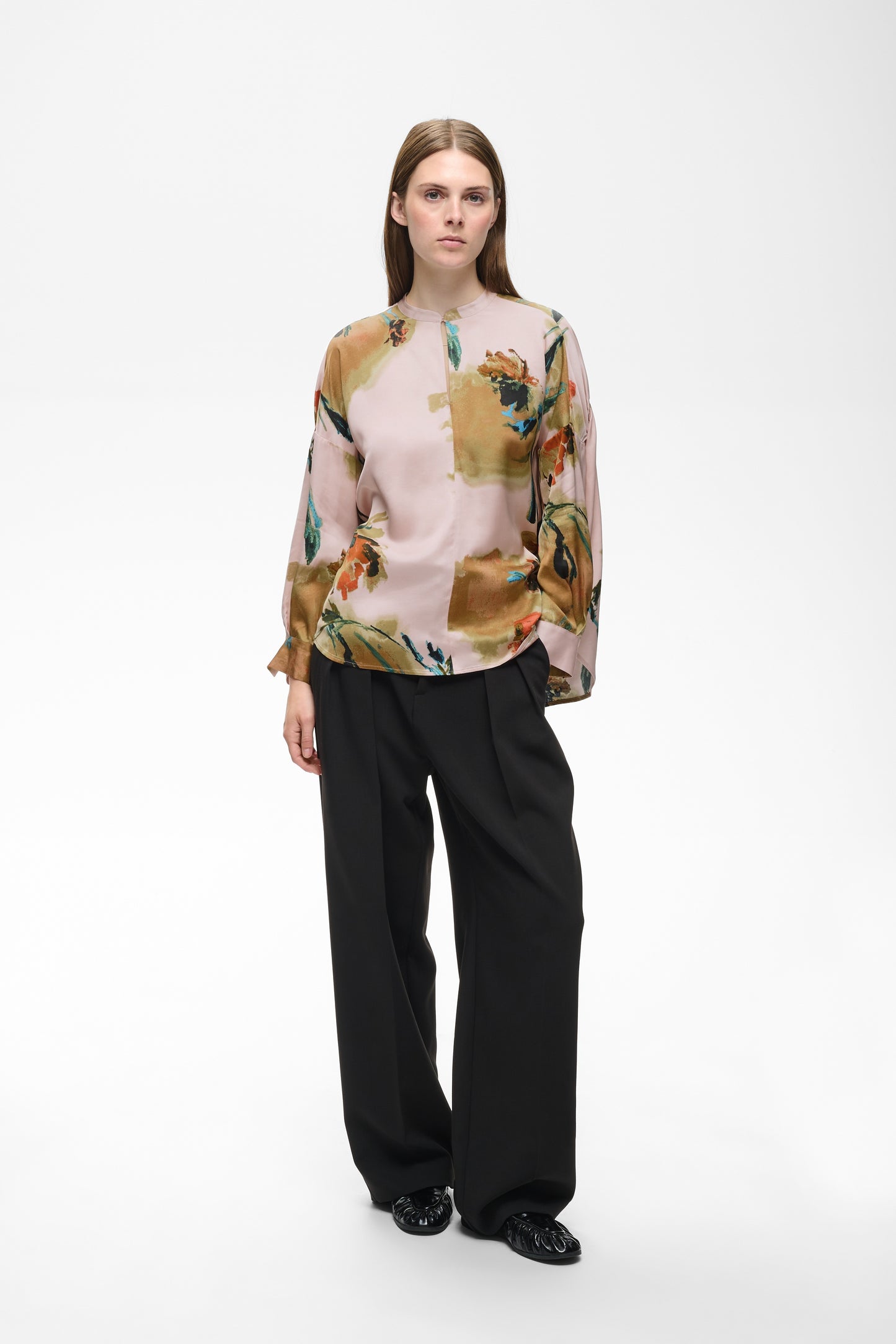 InWear Meadow  Multi Print Pink Blouse with bold flowers and design in beige