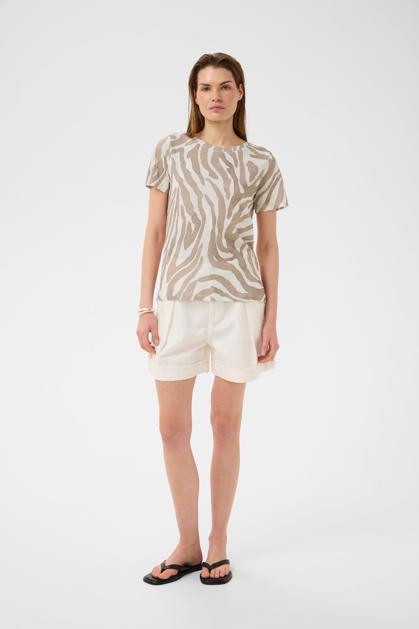 InWear Alma Print T-Shirt Neutral Zebra womens top View from the back of model
