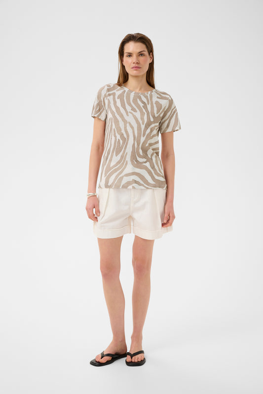 InWear Alma Print T-Shirt Neutral Zebra womens top View from the back of model