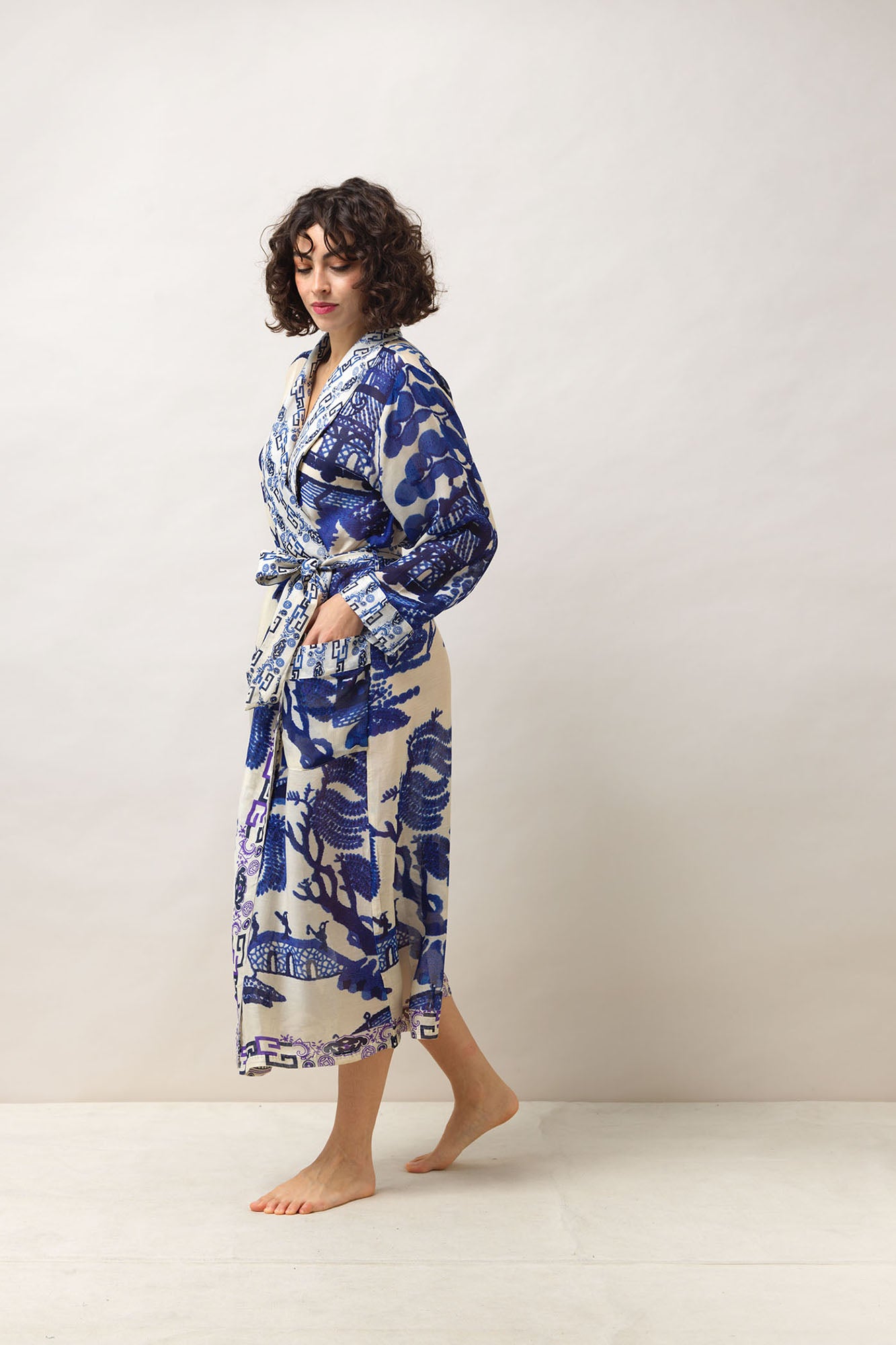 One Hundred Stars Giant Willow Blue Gown featuring an elegant willow print in soft blue tones.
