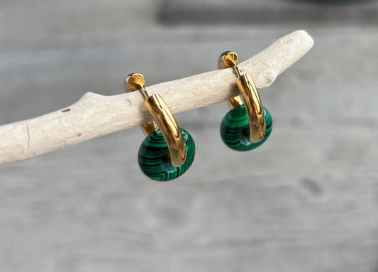 Green Malachite doughnut earrings