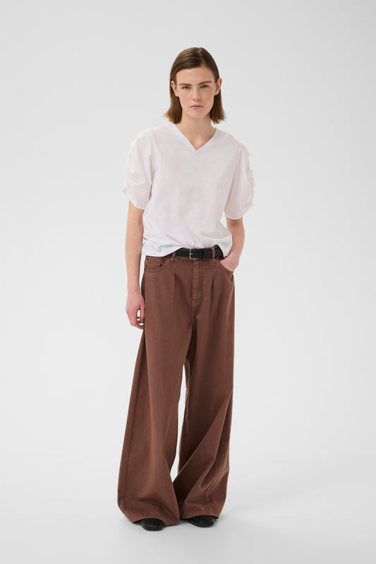 Inwear white v neck rouched sleeve gudrun tee