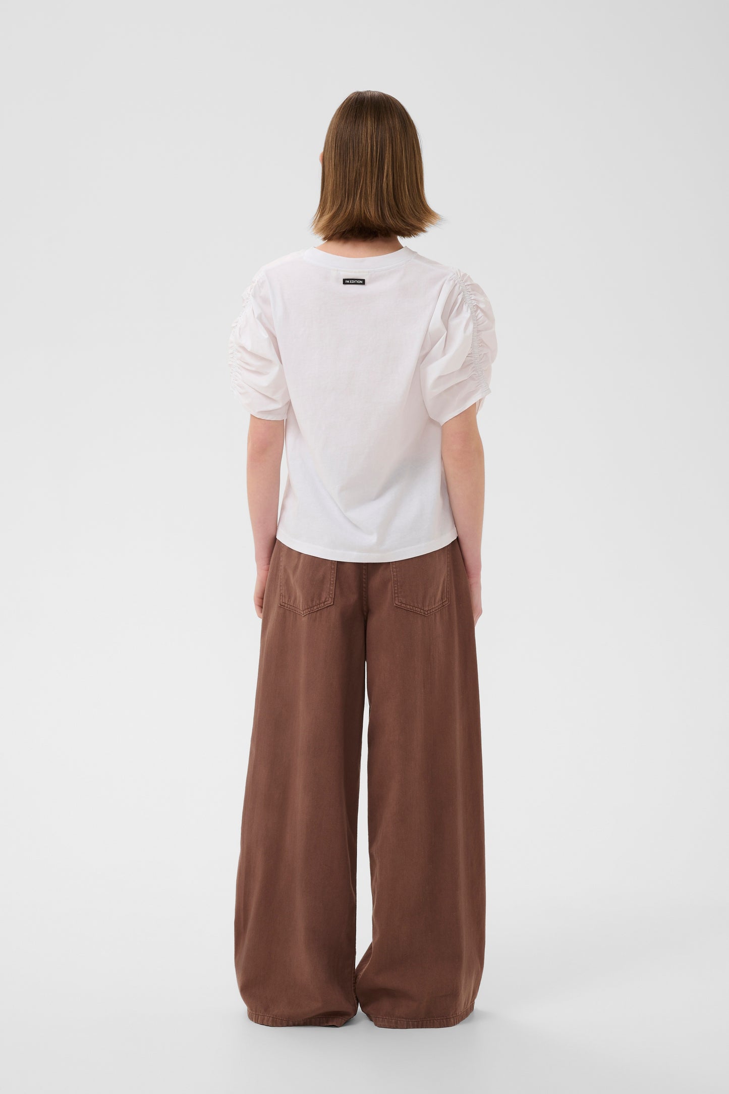 Inwear white v neck rouched sleeve gudrun tee