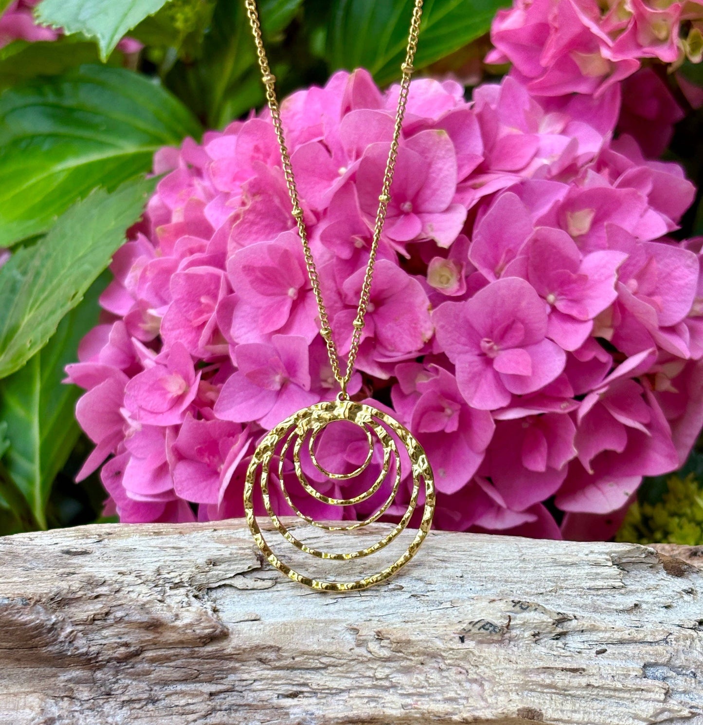 Ocean Ripples 18ct Gold Plated Hammered Multi Circle Necklace