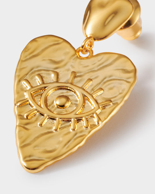 Gold Plated Heart Earrings with eye detail