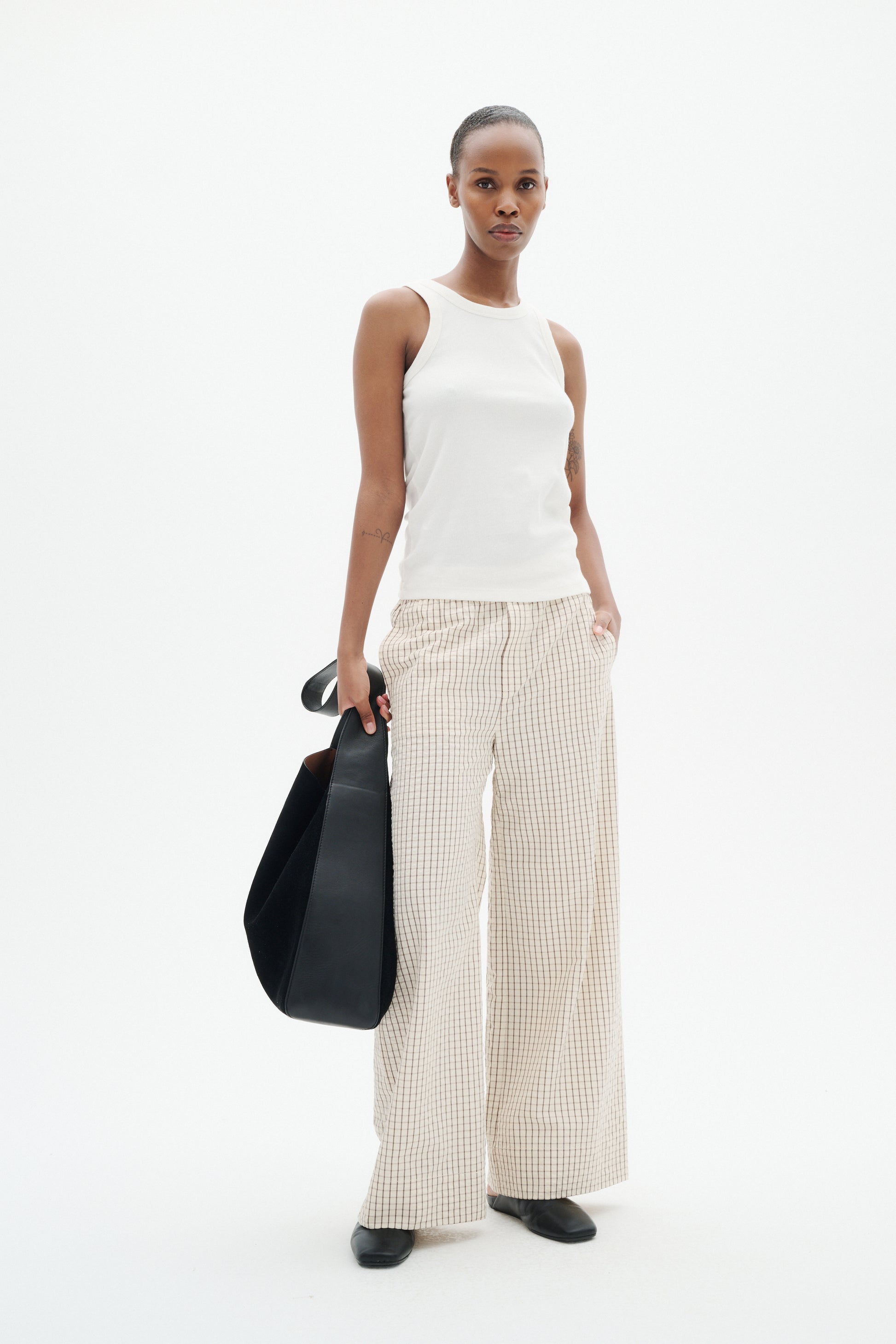 Inwear Hero Trousers in vanilla colour with gentle black stripe 