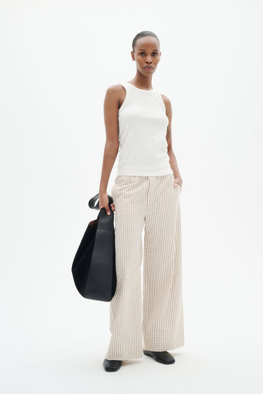 Inwear Hero Trousers in vanilla colour with gentle black stripe 