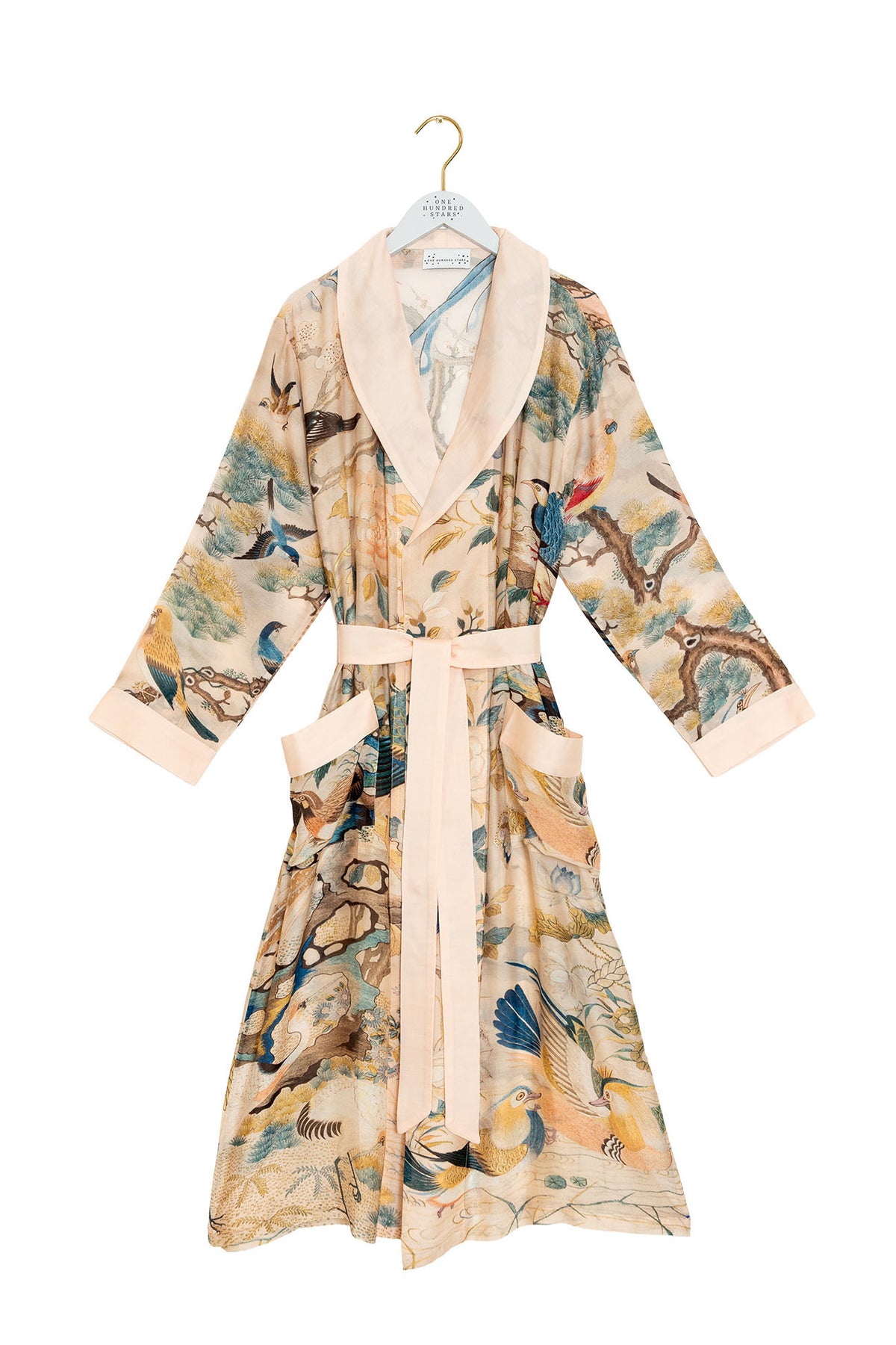 One Hundred Stars Hummingbird Nude Gown with colourful hummingbird and floral print