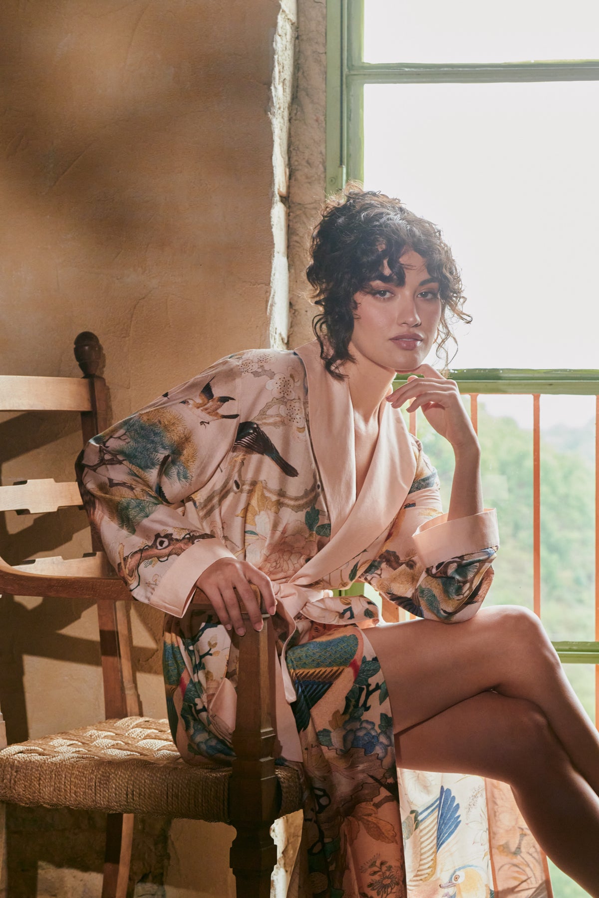 One Hundred Stars Hummingbird Nude Gown with colourful hummingbird and floral print