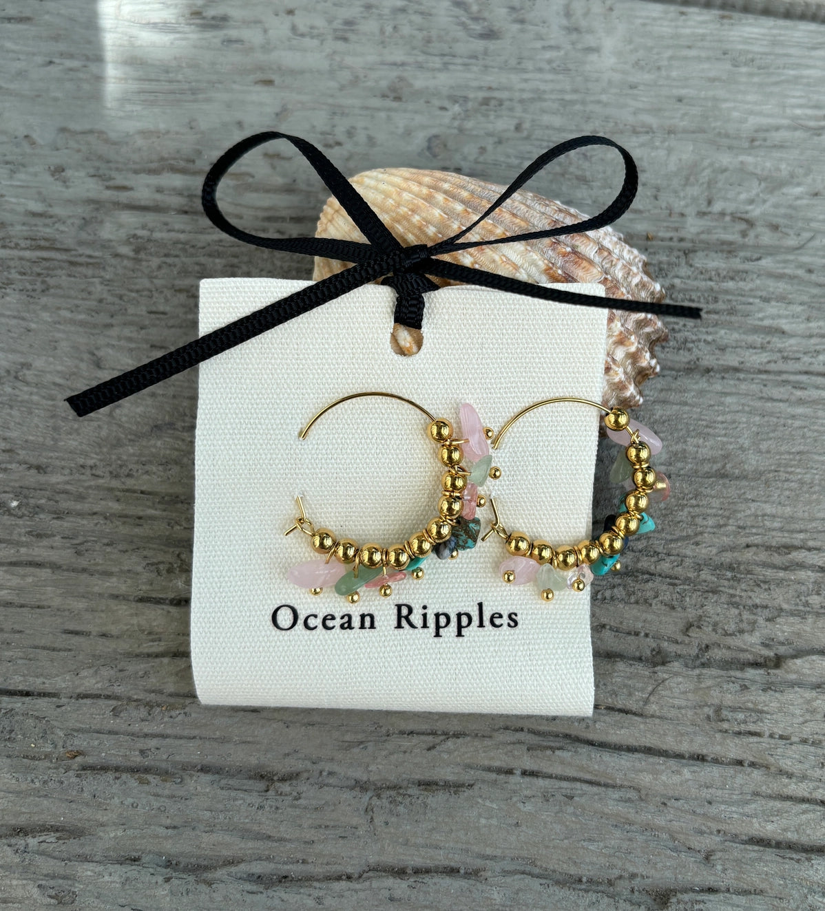 Ocean Ripples 18ct Gold Plated Gemstone Cluster Hoop Earrings