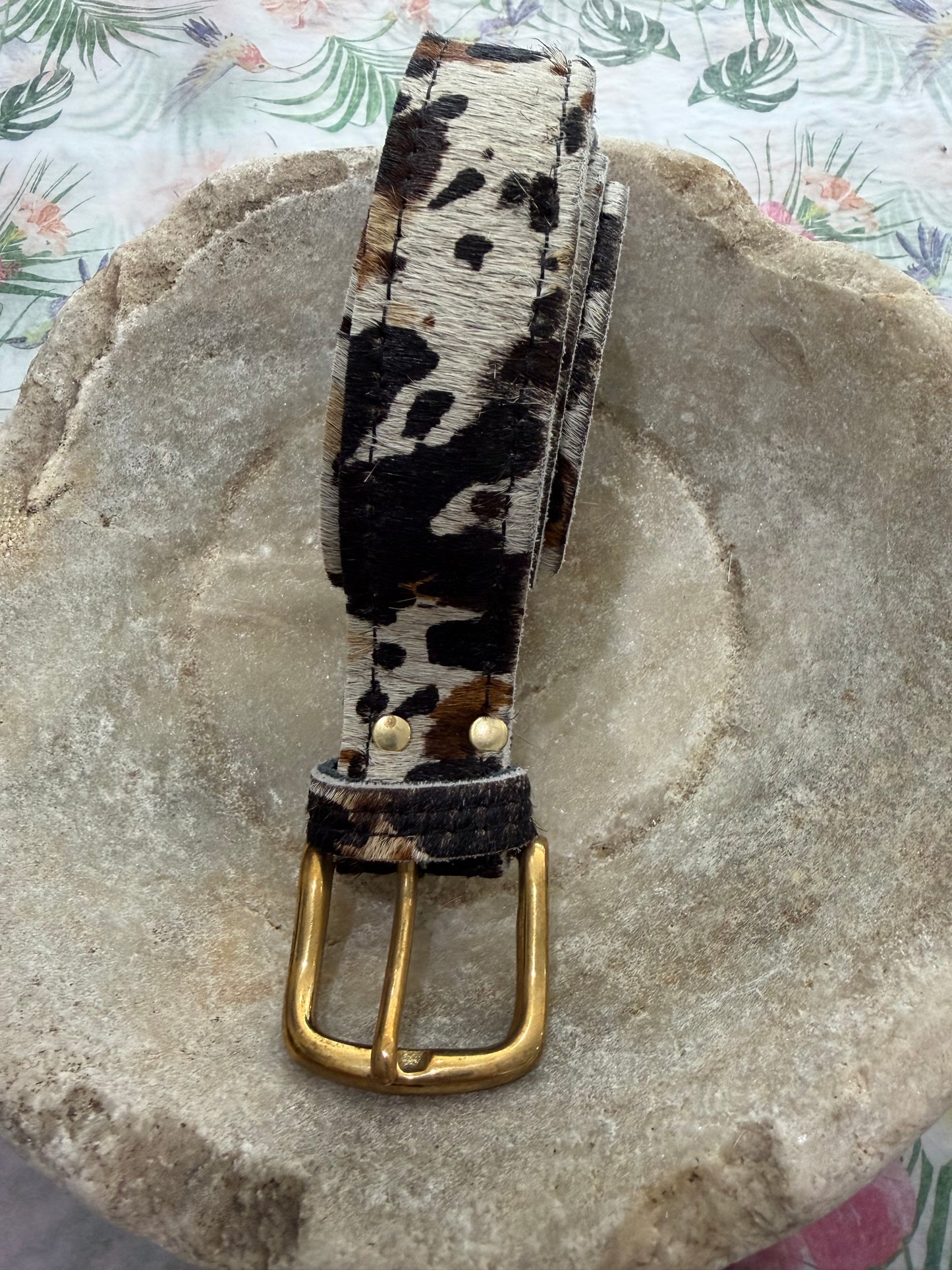 Leather Belt - Cow Print black/brown