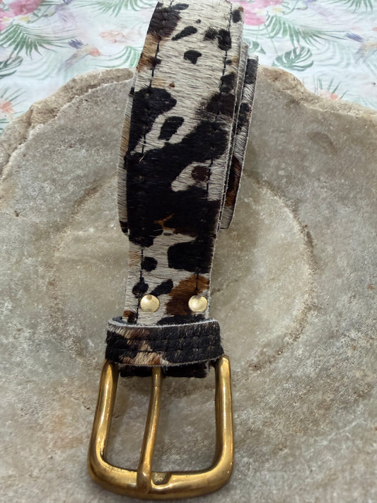 Leather Belt - Cow Print black/brown