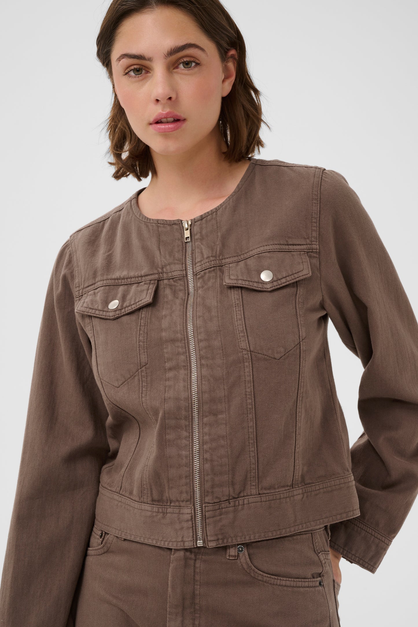 INwear Gladys  Denim brown cropped jacket 