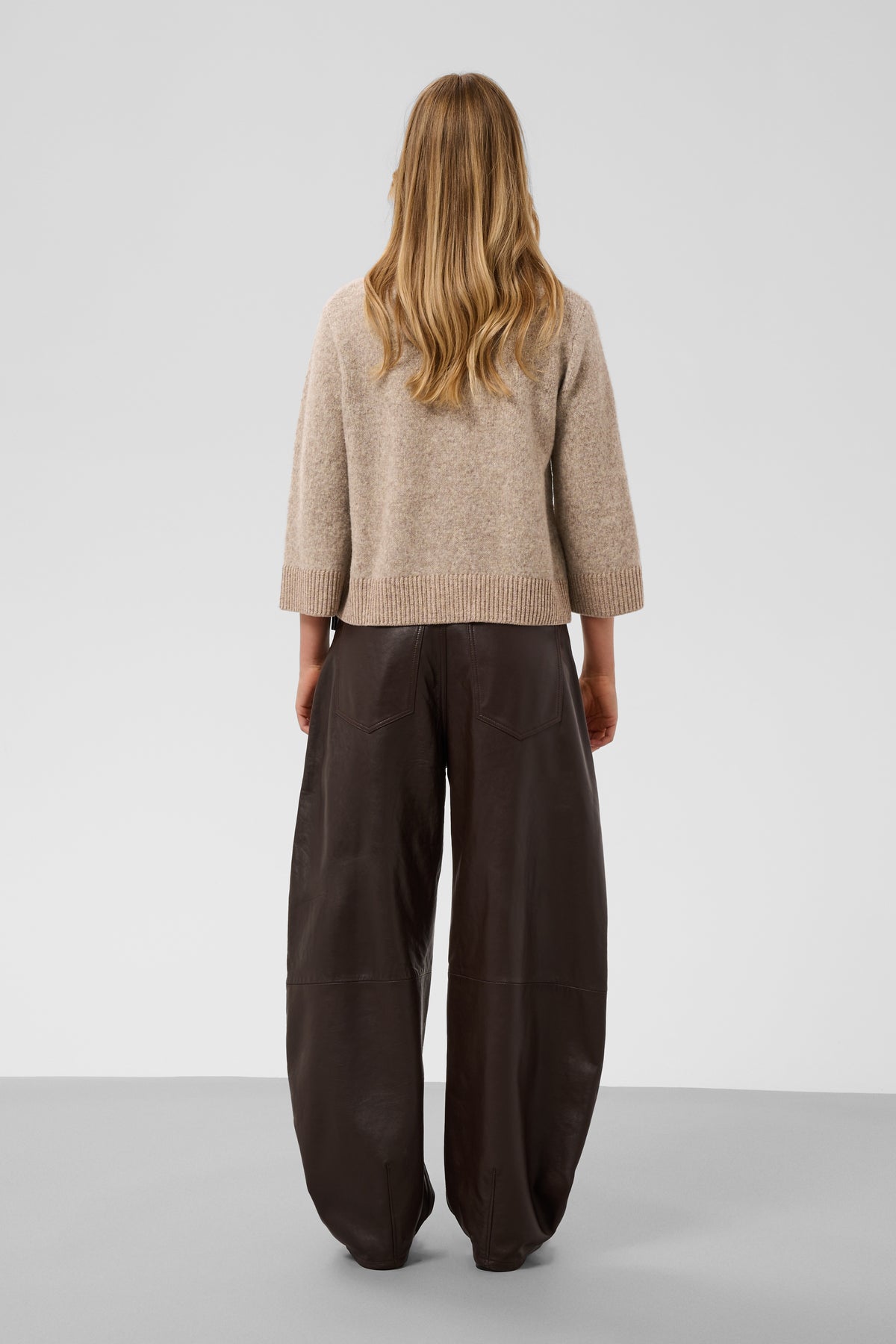 Soaked in Luxury Idalia Cardigan in Walnut Melange wool blend with button fastening and three-quarter length sleeves