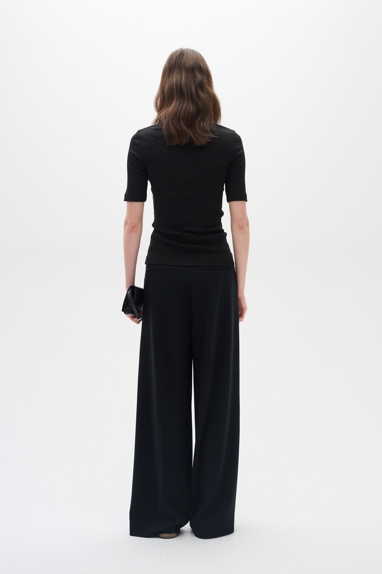 InWear Dagna Ribbed T-shirt in black.  Elbow length sleeves and crew neck