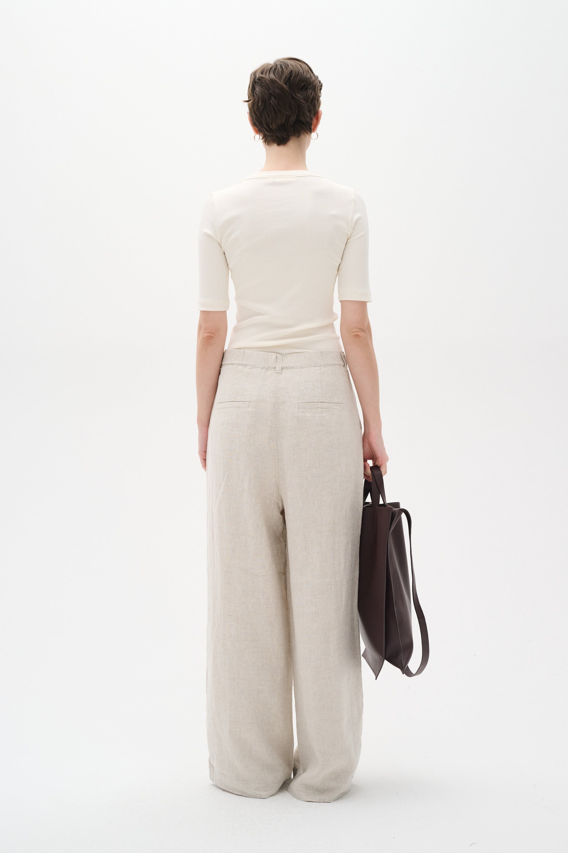 InWear Dagna Ribbed T-shirt in white.  Elbow length sleeves and crew neck.  View from the back
