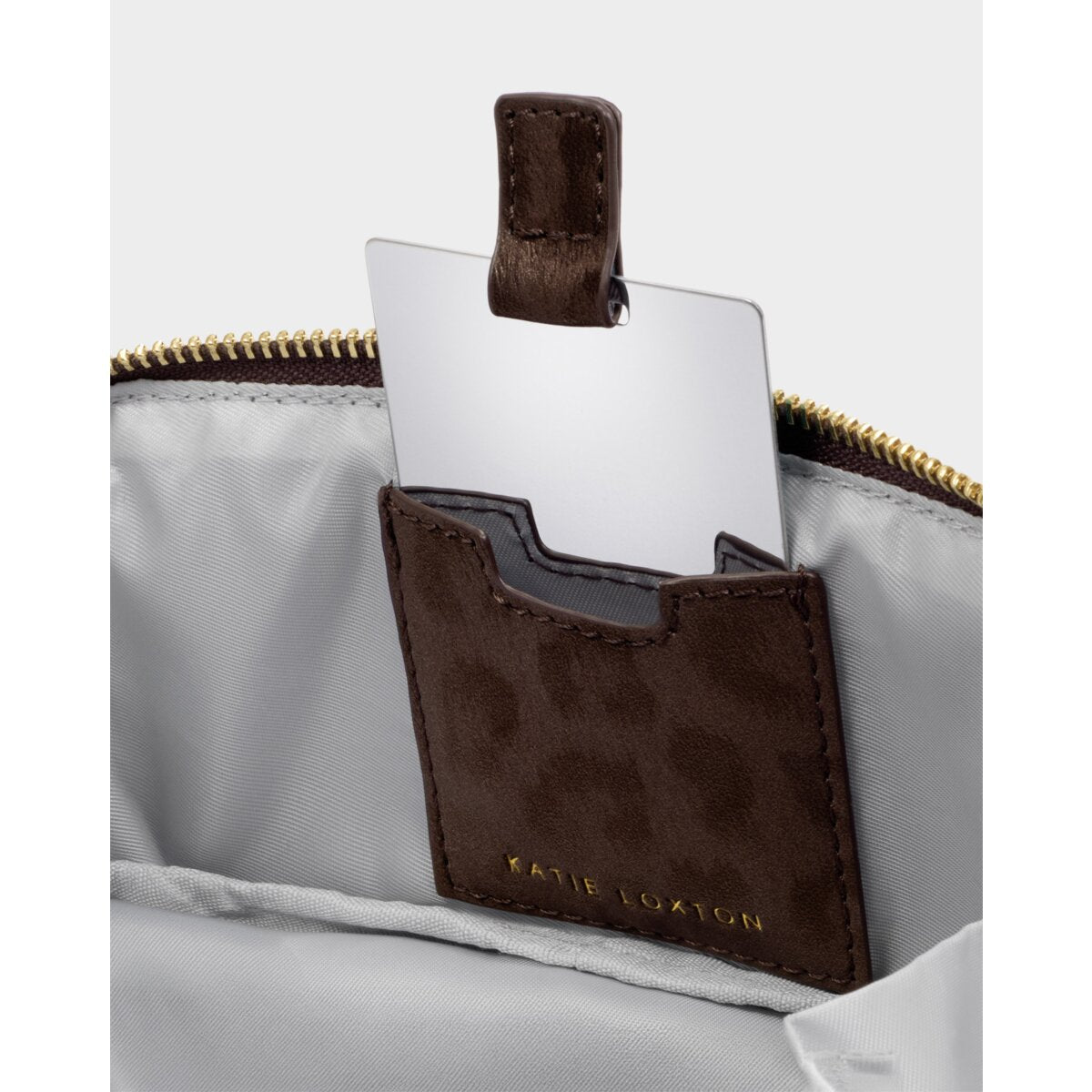 Katie Loxton Fold Out Makeup Bag with Mirror in  Chocolate Leopard 