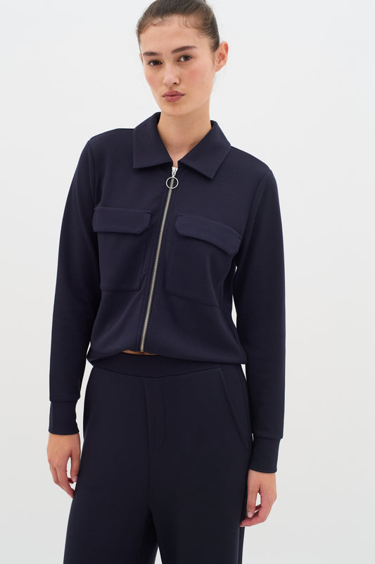 Inwear Becal Cardigan Sweat Jacket in Marine BLue