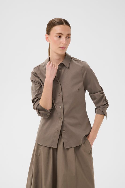 Inwear shirt in mud brown colour.  Long sleeves with collar