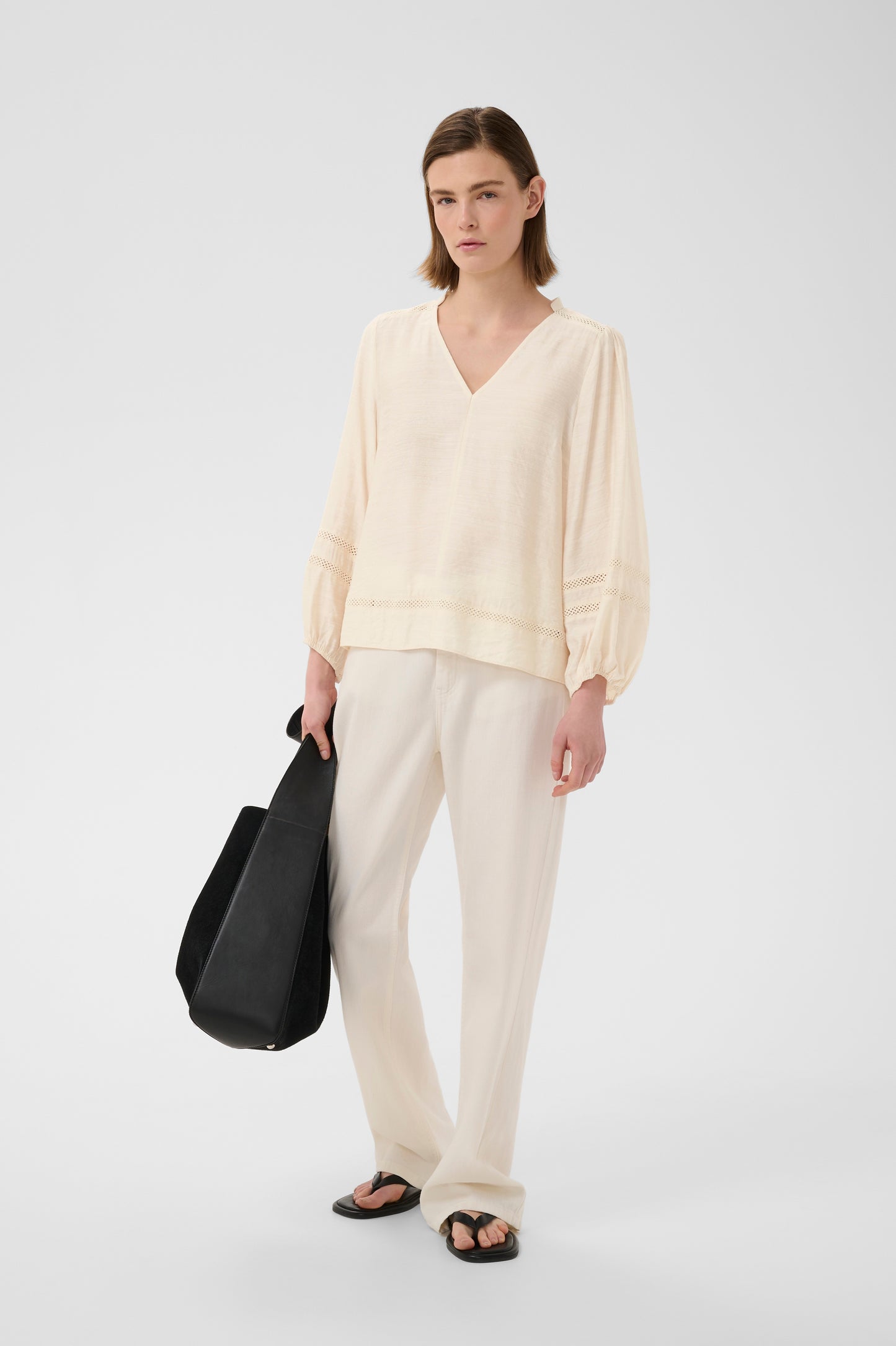 Inwear Henna Vanilla coloured blouse with long sleeves and cut out detailing