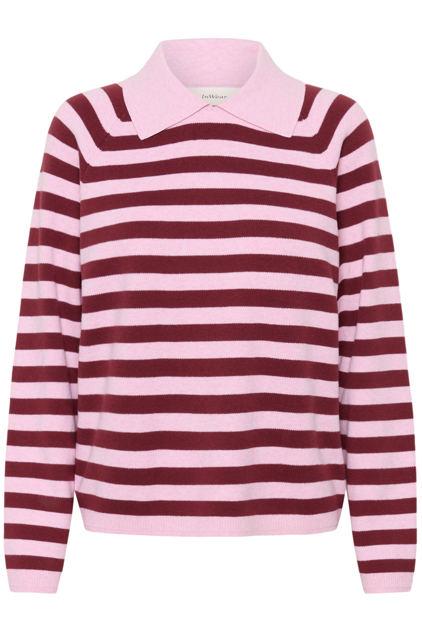 Inwear Madie Polo Knit with light and bright pink stripes