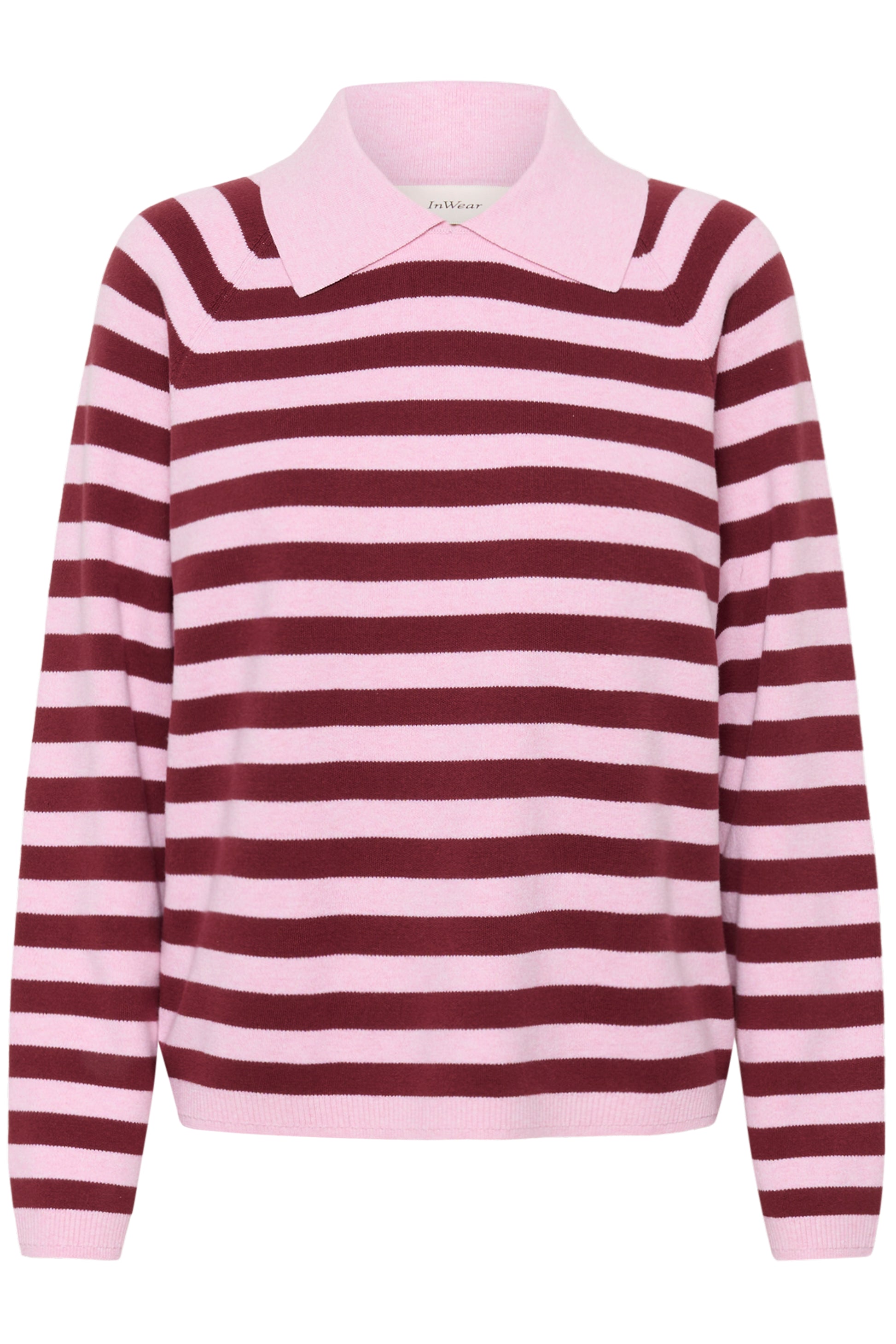 Inwear Madie Polo Knit with light and bright pink stripes