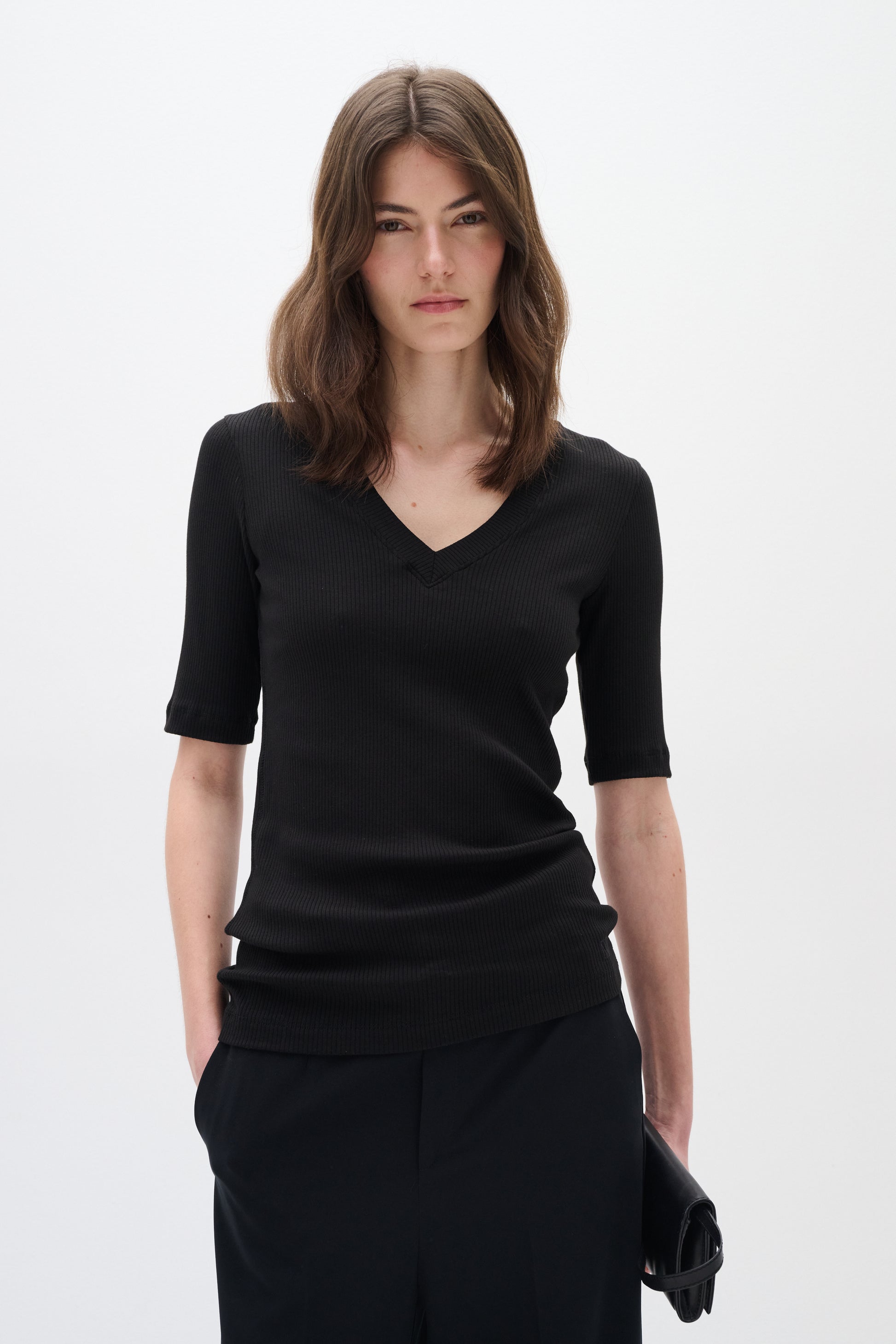 Inwear V Neck Dagnal T-Shirt in Black