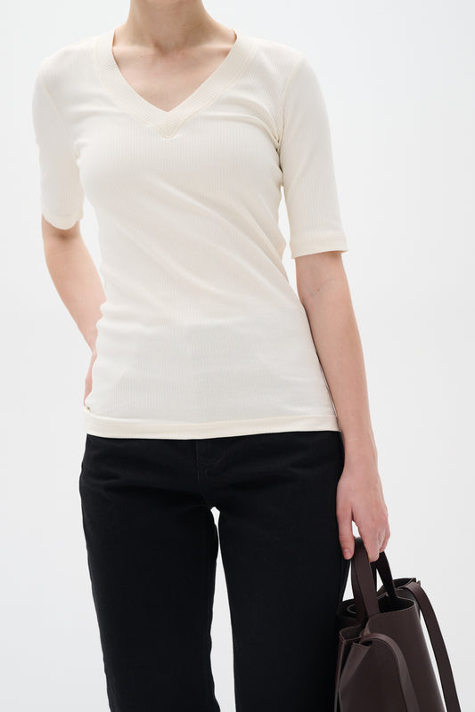 Inwear V Neck Dagnal T-Shirt in Whisper WHite