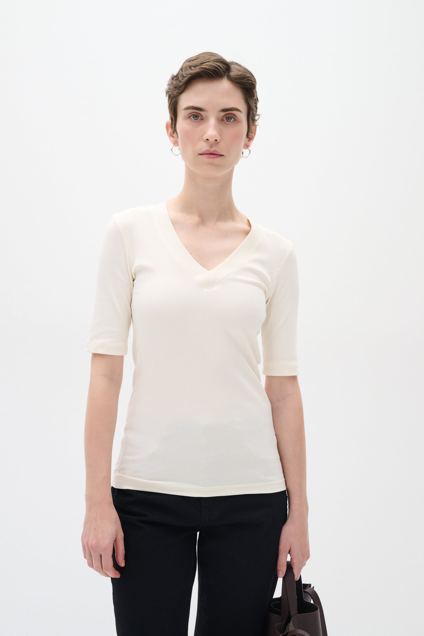 Inwear V Neck Dagnal T-Shirt in Whisper White