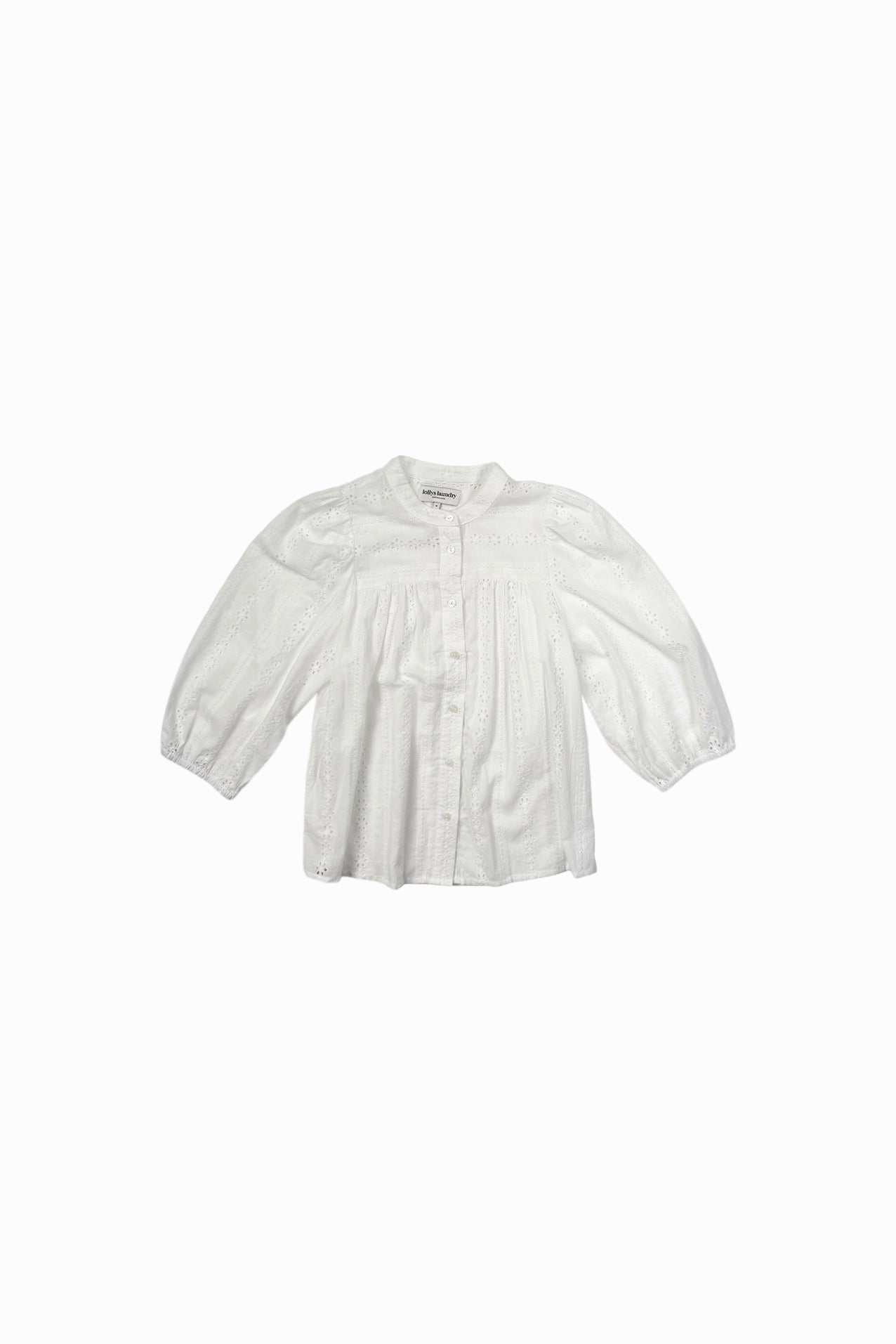 Lollys Laundry June shirt in white broderie anglaise with 3/4 length sleeves