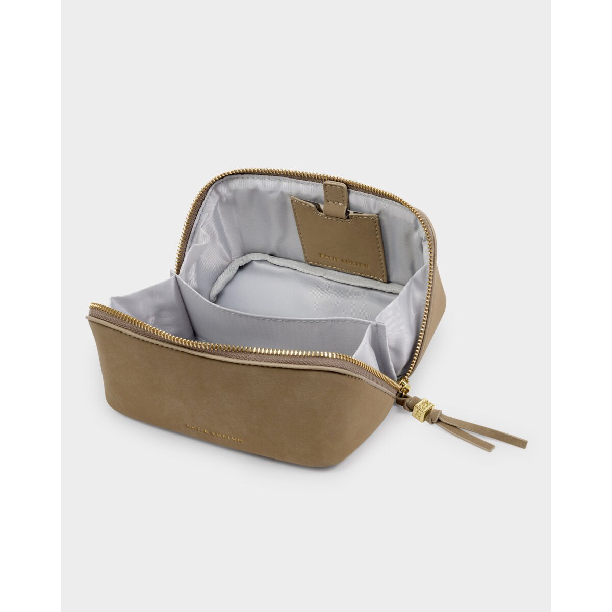 Katie Loxton Fold Out Makeup Bag with Mirror in  Taupe suedette