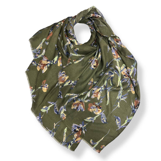 Khaki Floral patterned scarf