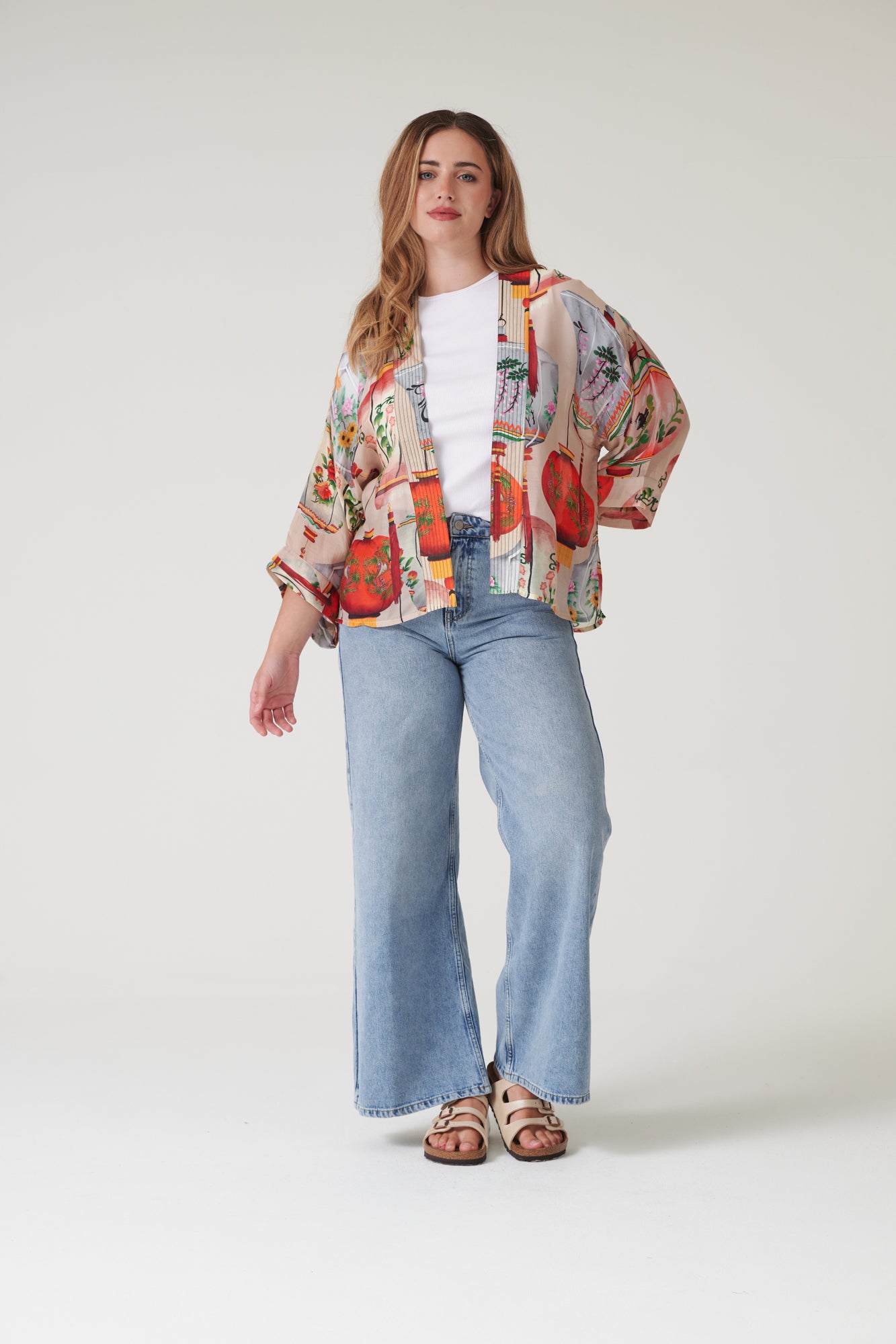 One Hundred Stars Lanterns Red Kimono lightweight printed kimono jacket