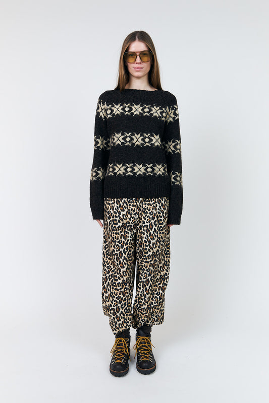 Lollys Laundry Lattie Knit in Dark Mokka with cream Fair Isle-inspired pattern.