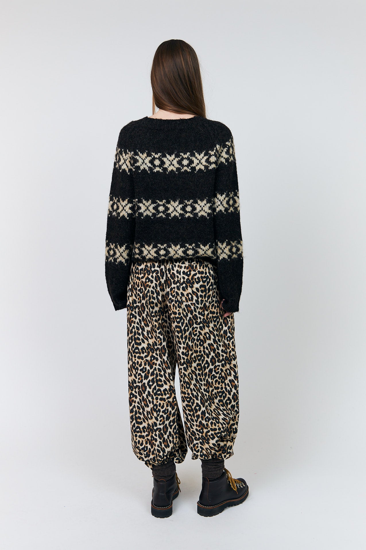 Lollys Laundry Lattie Knit in Dark Mokka with cream Fair Isle-inspired pattern.