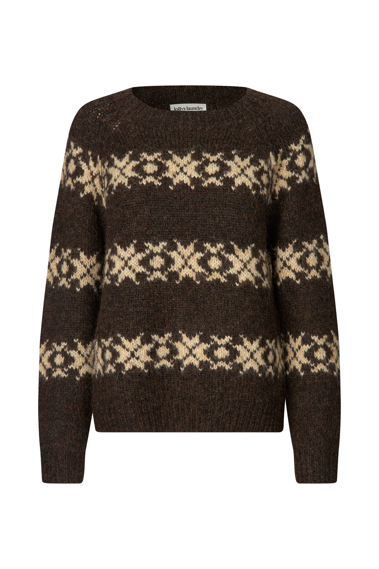 Lollys Laundry Lattie Knit in Dark Mokka with cream Fair Isle-inspired pattern.