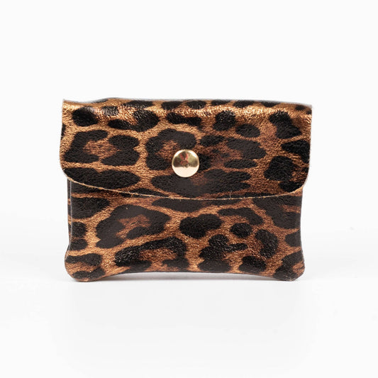Italian Leather Metallic Bronze Leopard Print  Coin Purse - Default Title