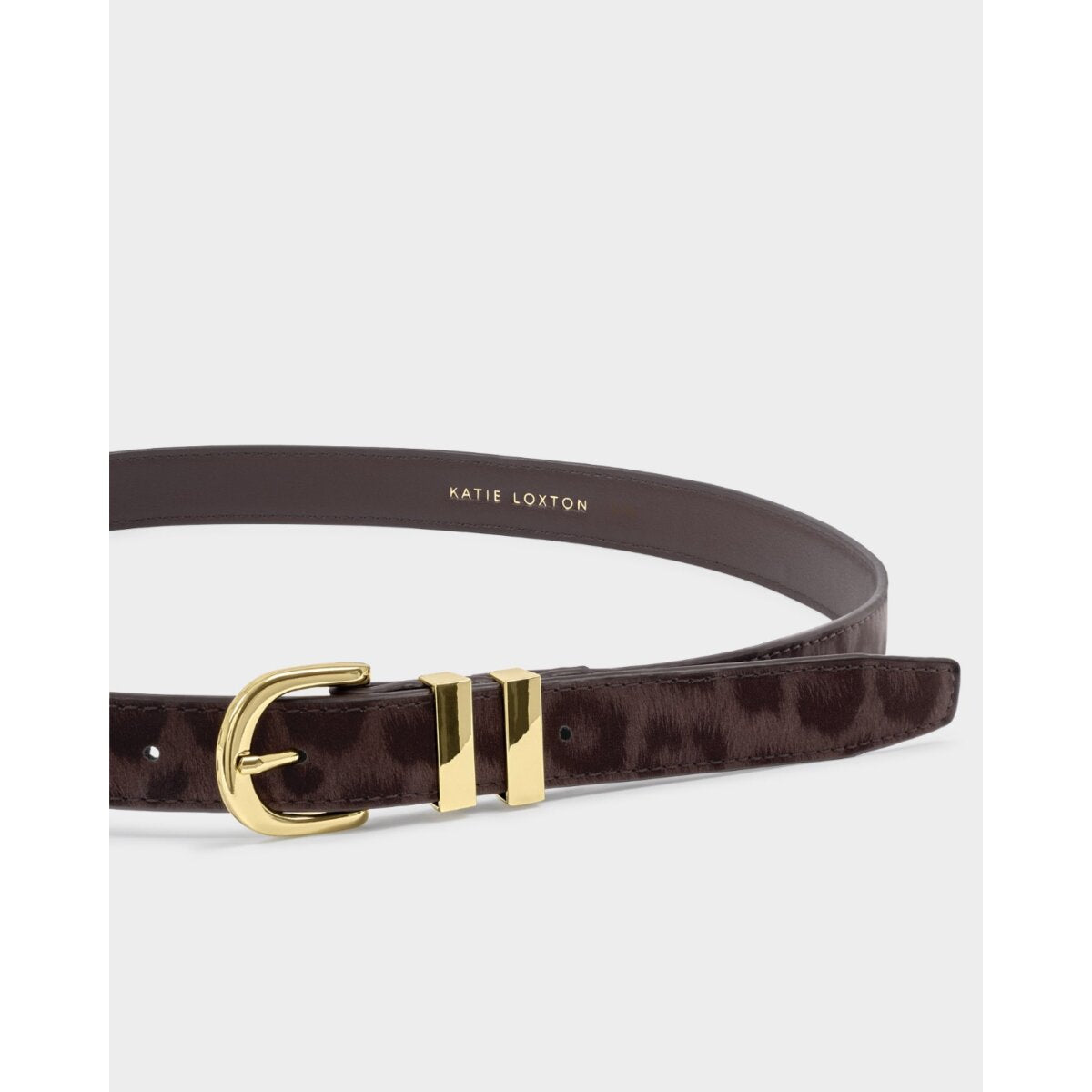Katie Loxton Vegan Leather Buckle Belt in Chocolate Leopard