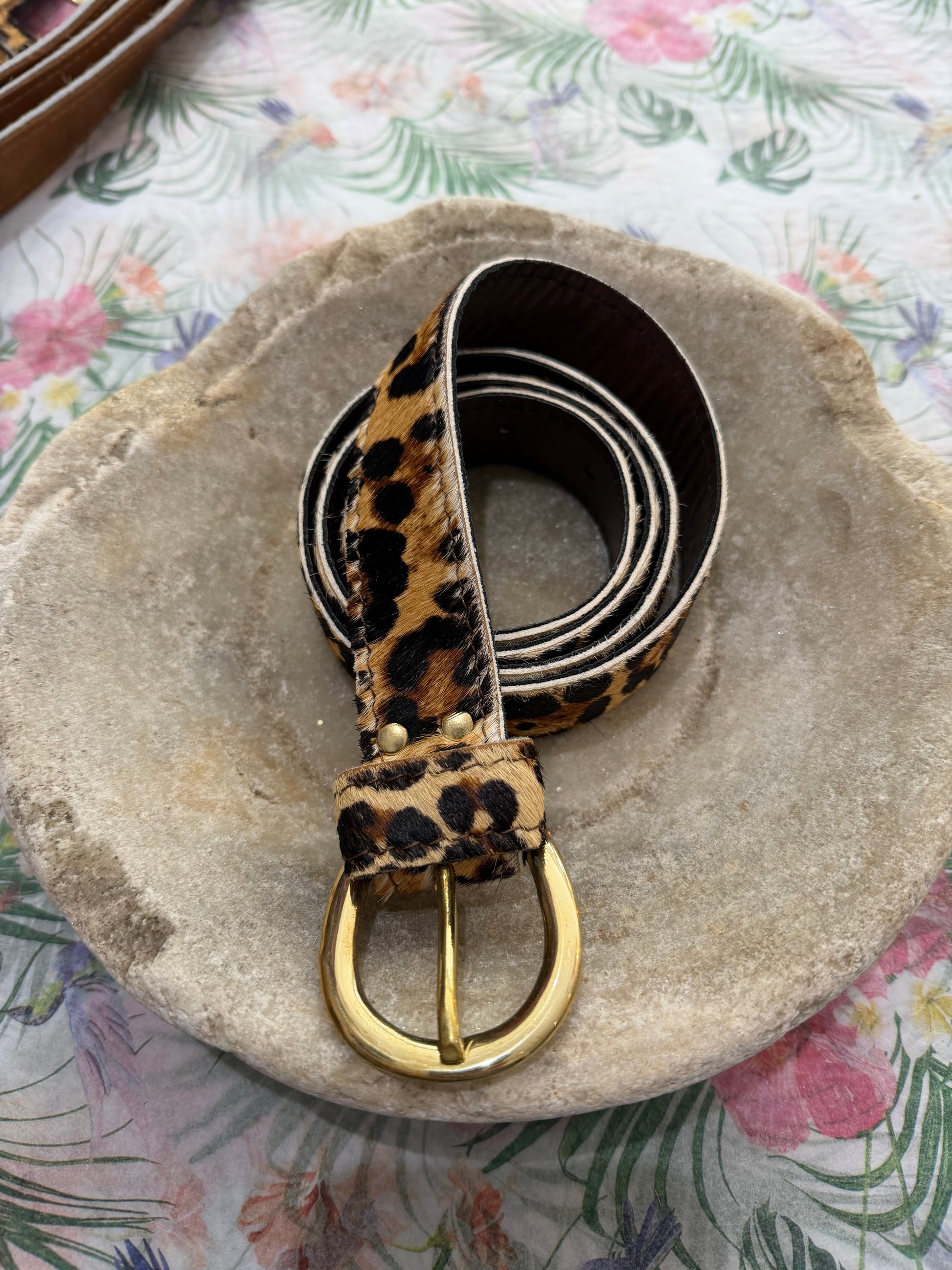 Leopard Print Belt with gold buckle
