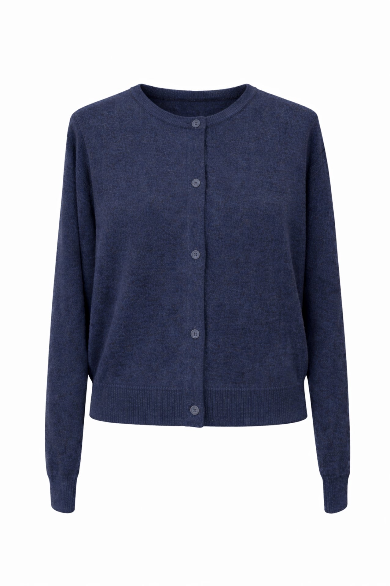 Lollys Laundry Rowe Knit Cardigan in Dark Navy with crew neckline and button fastening.