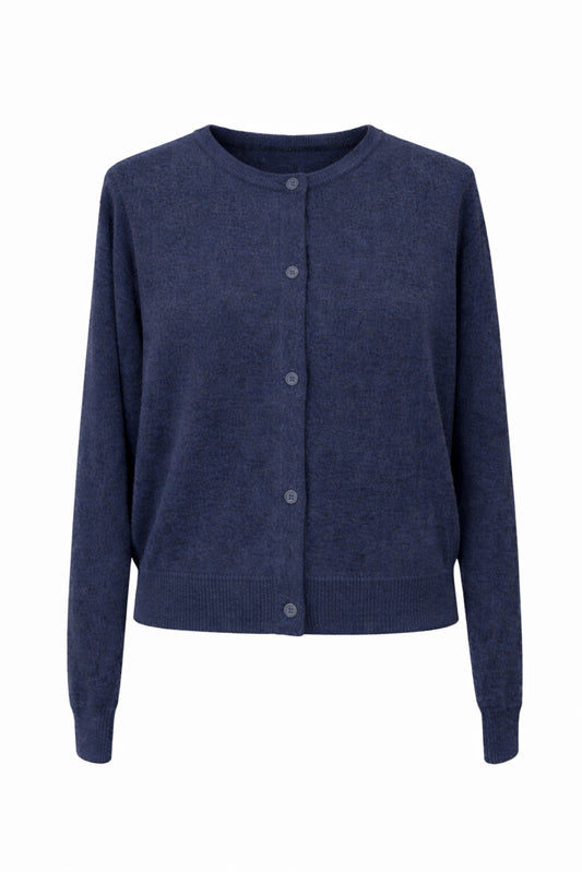 Lollys Laundry Rowe Knit Cardigan in Dark Navy with crew neckline and button fastening.