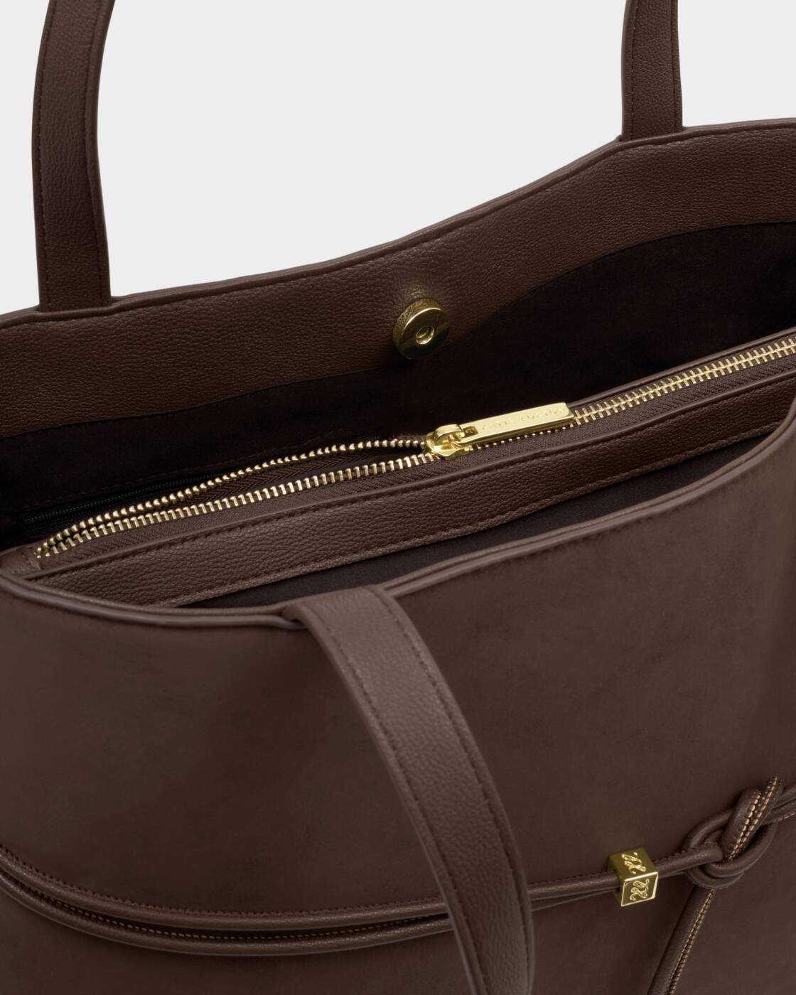 Katie Loxton Lori Tote Bag available in Bitter Chocolate Suedette and Cherry Suedette with a spacious everyday design.