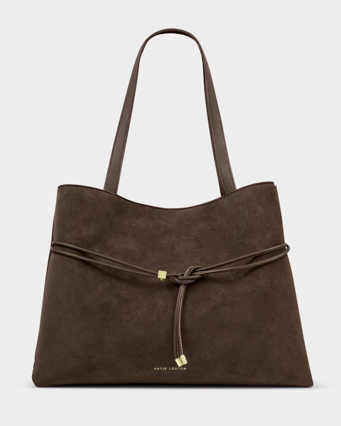 Katie Loxton Lori Tote Bag available in Bitter Chocolate Suedette and Cherry Suedette with a spacious everyday design.