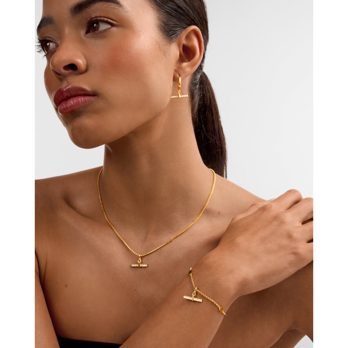 Katie Loxton Lustre Waterproof Gold T-Bar Necklace