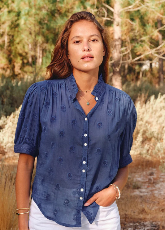 M.A.B.E Frani Embroidered blouse in Cobalt Blue