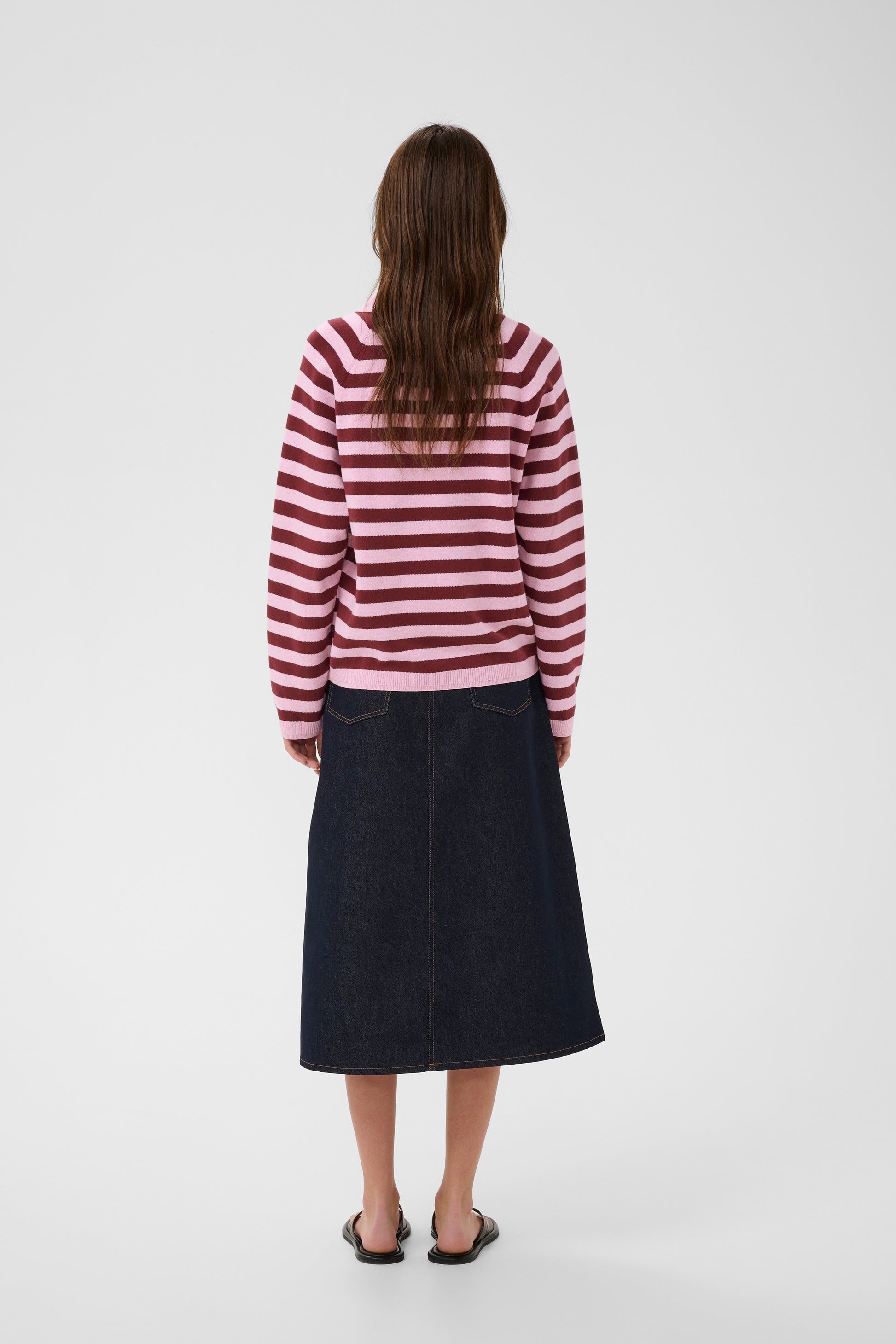 Inwear Madie Polo Knit with light and bright pink stripes
