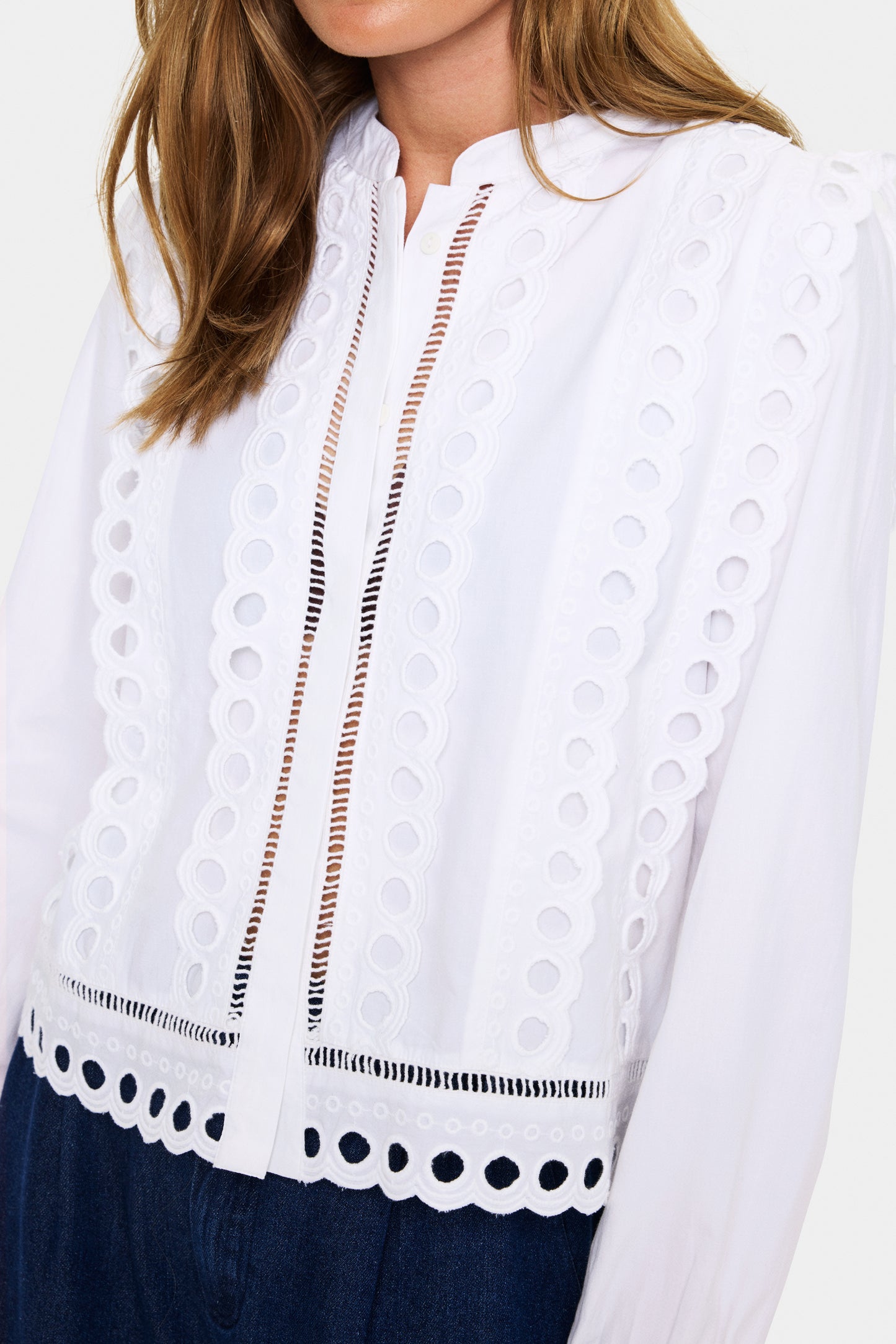 Saint Tropez Marlee Shirt in Ice white with broderie anglaise detailing and delicate cutwork embroidery